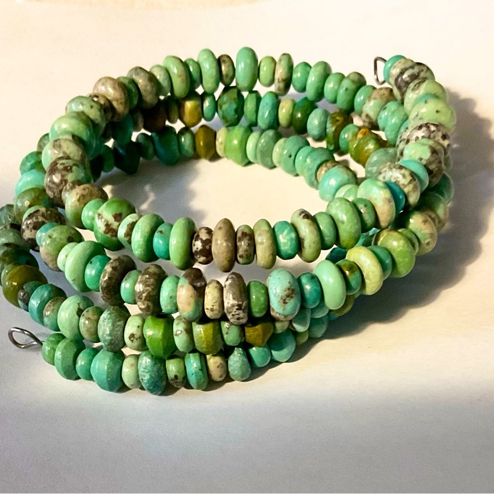 Green Brown Rondelle Turquoise Stretch Bracelet. 5 and 3mm beads.